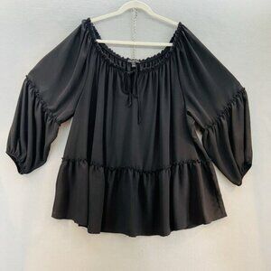Lane‎ Bryant Black Peasant Style Top SZ 26/28 Boho/Tunic Peplum Off/On Shoulder